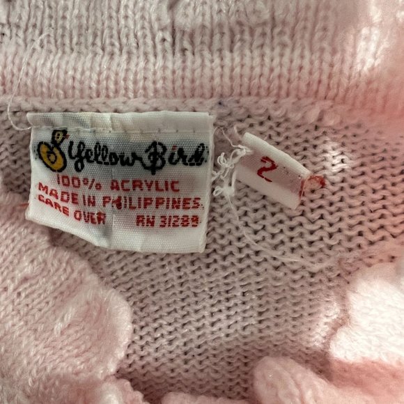 Vintage Little Girls Pink Cardigan Rose Detail Ruffle MOP Buttons Adorab… - Picture 6 of 10